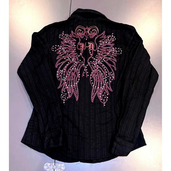 Harley-Davidson Tops - Harley Davidson Button Up Shirt Womens S Black Excellent Wing Rhinestone Logo